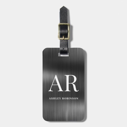 Elegant Black Metal Monogram 2 Initiaal Bagagelabel (Voorkant verticaal)