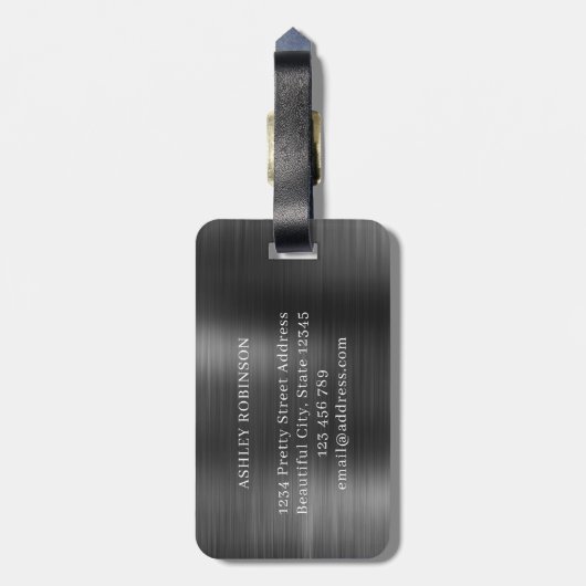 Elegant Black Metal Monogram 2 Initiaal Bagagelabel (Achterkant verticaal)