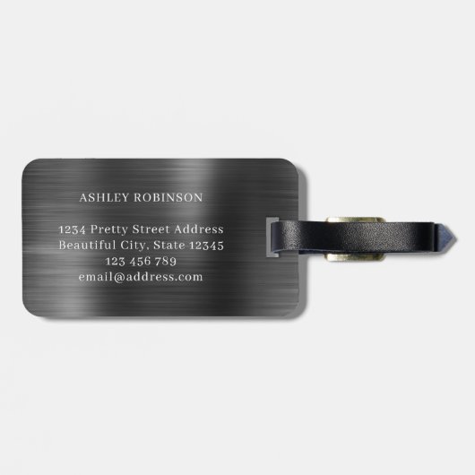 Elegant Black Metal Monogram 2 Initiaal Bagagelabel (Achterkant horizontaal)