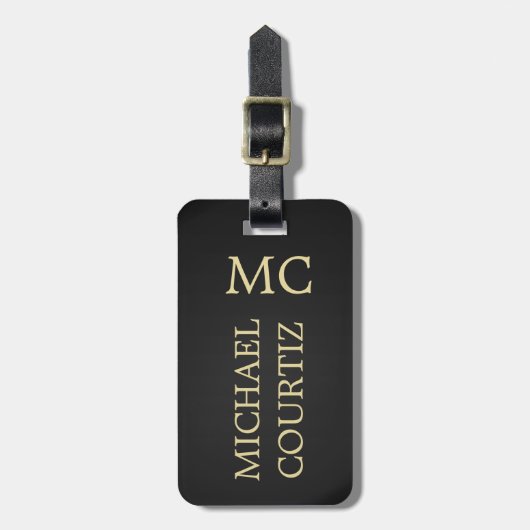 Elegant Black Metal Monogrammed Bagagelabel (Voorkant verticaal)