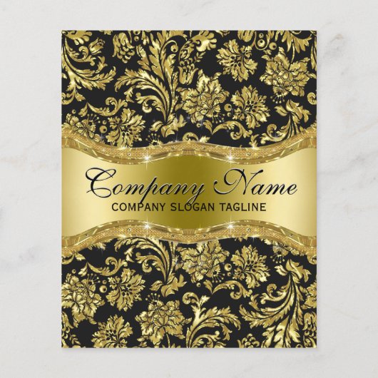 Elegant Black & Metallic Gold Floral Damaskers Flyer (Achterkant)
