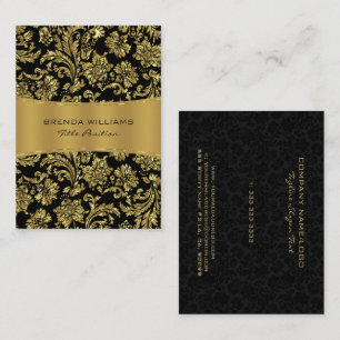 Elegant Black & Metallic Gold Floral Damaskers Visitekaartje