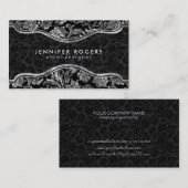 Elegant Black & Metallic Silver Damaskers Visitekaartje (Voorkant / Achterkant)