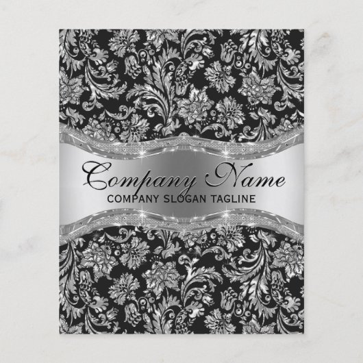 Elegant Black & Metallic Silver Floral Damaskers Flyer (Achterkant)