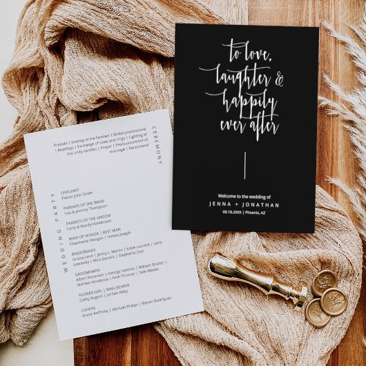Elegant Black Minimal Calligraphy Script Wedding Programma