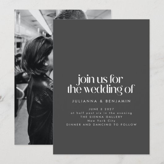 Elegant Black Minimalist Modern Photo Wedding Kaart (Voorkant / Achterkant)