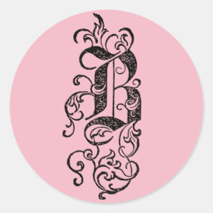 Elegant Black  Monogram Letter B Ronde Sticker