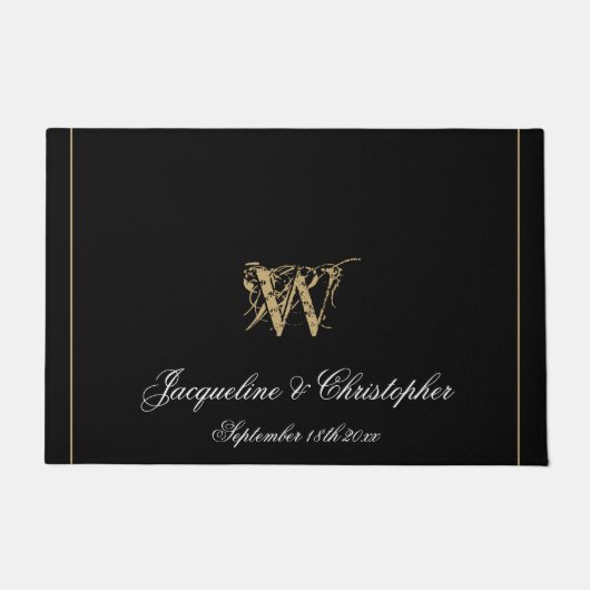 Elegant Black Monogram Names Pas getrouwd Wedding Deurmat (Voorkant)