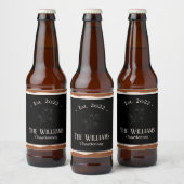 Elegant Black Monogram Weddenschap Bier Etiket (Flessen)