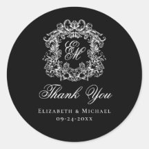 Elegant Black Monogram Wedding Crest Thank You