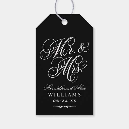 Elegant Black Mr en Mrs Script Custom Monogram Cadeaulabel (Voorkant)