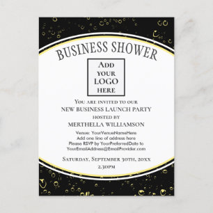 Elegant Black New Business Shower Logo Uitnodiging Briefkaart