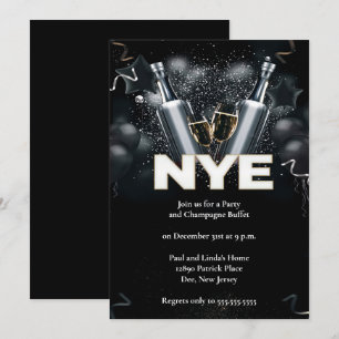 Elegant Black New Years Eve Party Kaart