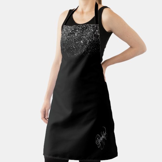 Elegant Black Ombre Glitter Script Name Monogram Schort (Insitu)