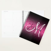Elegant Black Ombre Hot Pink Glitter Monogram Planner (Display)