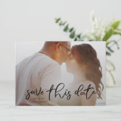 Elegant Black Onyx Photo Classic Calligraphy Save The Date (Staand voorkant)