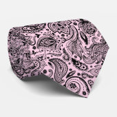 Elegant Black op roze Floral Paisley Pattern Stropdas (Opgerold)
