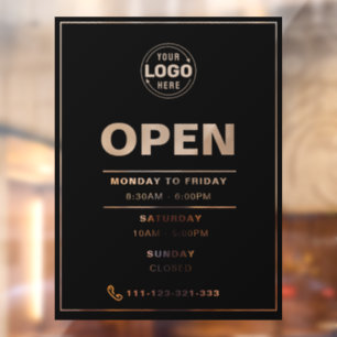 Elegant Black Open Times met Logo Raamsticker