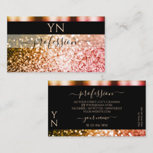 Elegant Black Oranje Pink Sparkle Glitter Monogram Visitekaartje