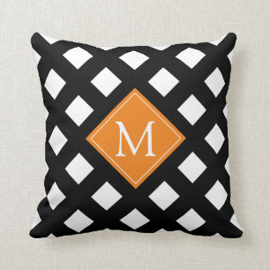 Elegant Black Oranje White Modern Monogram Kussen