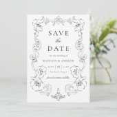 Elegant Black Ornate Floral Frame Wedding Save The Date (Staand voorkant)