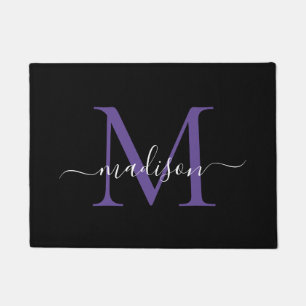 Elegant Black Paars Custom Monogram Script Name Deurmat