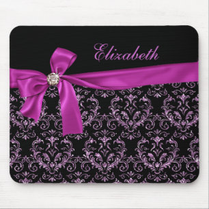 Elegant Black Paars Damask Diamond Bow - Aangepast Muismat