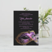 Elegant Black Paars Sweet 16 Masquerade Party Kaart (Staand voorkant)