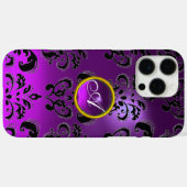 ELEGANT BLACK PAARSE DAMASK GEM MONOGRAM Case-Mate iPhone CASE (Achterkant (horizontaal))