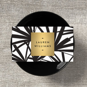 Elegant Black Palm Fronds met Gold Name plate Logo Visitekaartje