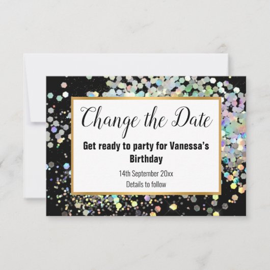 ELEGANT BLACK PASTEL SPOT VERANDERT DE DATUM RSVP (Voorkant)