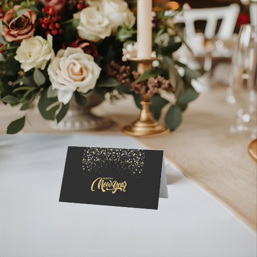 Elegant Black Personalized Folded Place Card