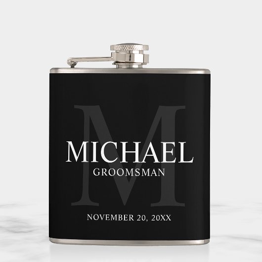 Elegant Black Personalized Groomsmen Heupfles