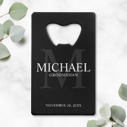 Elegant Black Personalized Groomsmen Kredietkaart Flessenopener