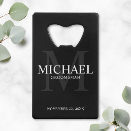 Elegant Black Personalized Groomsmen Kredietkaart Flessenopener