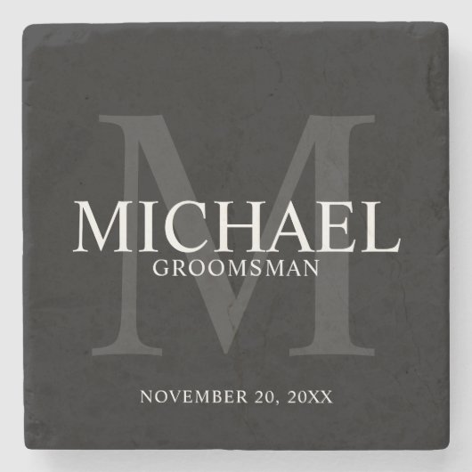 Elegant Black Personalized Groomsmen Stenen Onderzetter (Voorkant)