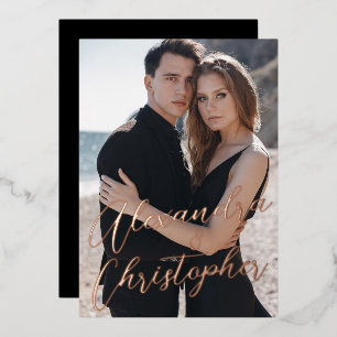 Elegant Black Photo Calligraphy Save the Date Folie Uitnodiging