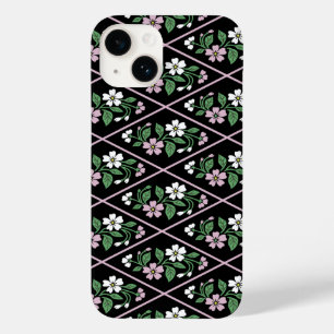 Elegant Black Pink and White Floral Pattern Case-Mate iPhone 14 Hoesje