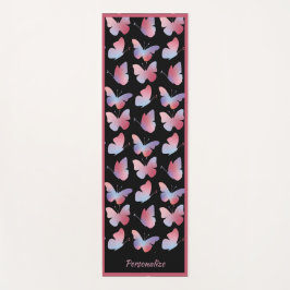 Elegant Black Pink Butterfly Pattern Zen Yoga Yogamat