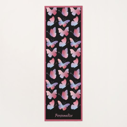 Elegant Black Pink Butterfly Pattern Zen Yoga Yogamat (Achterkant)