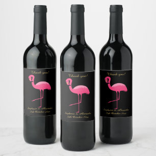 ELEGANT BLACK PINK FLAMINGO WIJN ETIKET