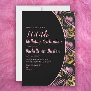 Elegant Black Pink Gold 100th Birthday Kaart