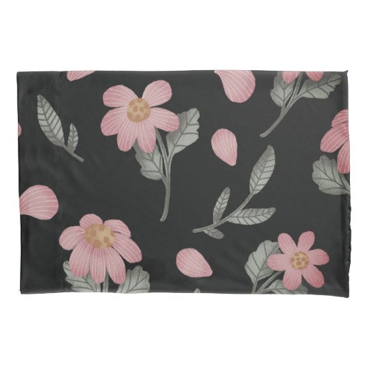 Elegant Black Pink Green Floral Kussensloop (Voorkant)