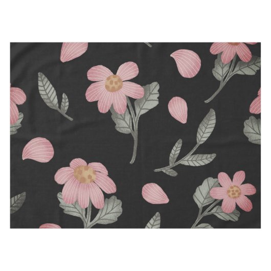 Elegant Black Pink Green Floral Tafelkleed (Voorkant (Horizontaal))