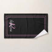 Elegant Black Pink Monogram Initiaal Naam Striped Bad Handdoek (Handdoek)