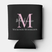 Elegant Black Pink Persoonlijke Monogram naam Blikjeskoeler (Achterkant)