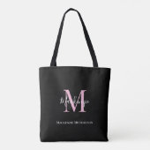 Elegant Black Pink Persoonlijke Monogram naam Draagtas (Achterkant)