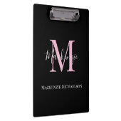 Elegant Black Pink Persoonlijke Monogram naam Klembord (Rechts)