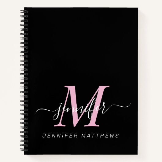 Elegant Black Pink Persoonlijke Monogram naam Notitieboek (Voorkant)