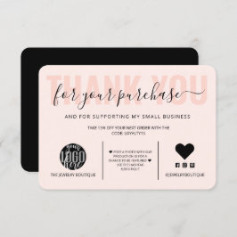 Elegant Black Pink Script Logo Klant Dank u Bedankkaart